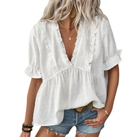 Women's Cut Flower Fur Ball Short-sleeved Lace Shirt