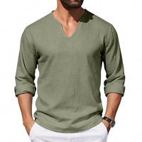 Men's V-Neck Plus-Size Long-Sleeve T-Shirt