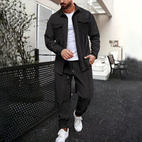Double Pocket Printed Men's Casual Long Sleeve Shirt Trousers
