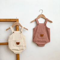 Baby Boys And Girls Corduroy Bear Pocket Strap Romper