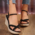 Women's Cross Buckle With Hemp Rope Comfortable Open Toe Shoes