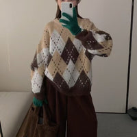 Women's Rhombus Pullover Retro Lazy Style