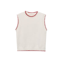 Womens Color-Block Seamed Crew-Neck Knitted Vest