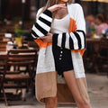 Women's Long Striped Stitching Contrast Sweater Cardigan