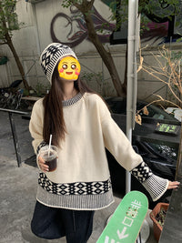 Women's Korean-style Loose Casual Round Neck Brocade Sweater
