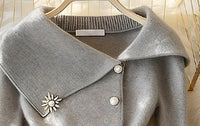Idle Style Super Nice Gray Large Lapel Women's Sweater