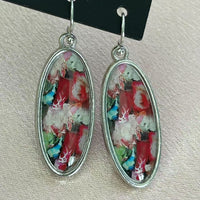 European And American-style Oval Colored Pendant Earrings
