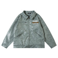 American-style Old Embroidery Letters Loose Leather Coat Men