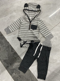 Striped Hooded Long-sleeved Jumper With Trousers