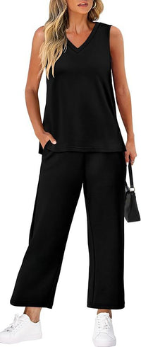 V-neck Vest And Casual Pants Set