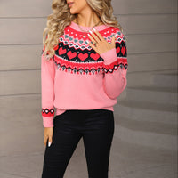Heart Sweater Pullover Plus Size Christmas Casual Jacquard Sweater