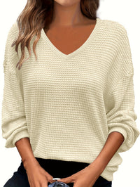 Solid-color V-neck Pineapple-pattern Pullover Casual T-shirt