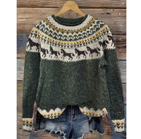 Womens Printed Crew Neck Long Sleeve Sweatshirt Top