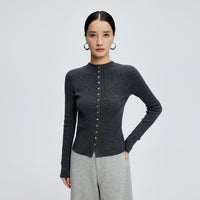 Half-high Collar Cashmere Cardigan Women's Slim-fit Short Sweater