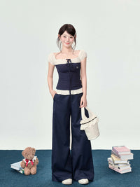 Women's Off-neck Short-sleeved T-shirt Summer Patchwork Top