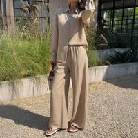 Elegant And Casual Womens Top And Wide-leg Pants Set