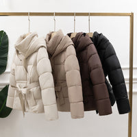 Womens Slimming Figure Hugging Cotton Coat With A Defined Waist Hood And Drawstring
