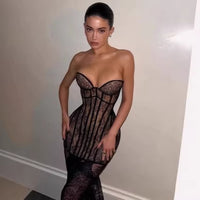 Womens Off-Shoulder Mesh Tube Dress