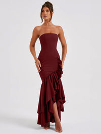 Elegant Strapless Slit Dress For Summer Womens Wear