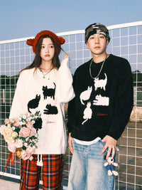 Cartoon Cat Mohair Loose Sweater