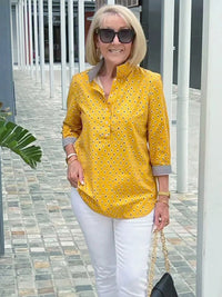 Women's Boho Vacation Style Polka Dot Back Button Printed Top Three-quarter Sleeve Shirt