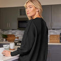 Thick Needle Side Slit Sweater Round Neck Loose Solid Color Batwing Long Sleeve Sweater For Women
