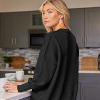 Thick Needle Side Slit Sweater Round Neck Loose Solid Color Batwing Long Sleeve Sweater For Women
