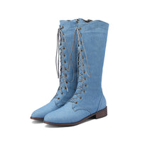 Denim Mid-calf Rider Boots For Women