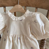 Infant Thin Embroidery Flower Lace Leader Jumpsuit