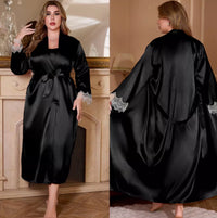 Elegant And Luxurious Long Nightgown In Ice Silkwomens Long-sleeve Loungewear