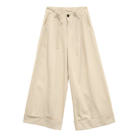 Cuffed, Contrasting-color Womens Casual Wide-leg Pants