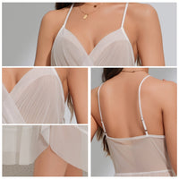 Womens Sexy Mesh Sleepwear Lace V-Neck Long Camisole Nightgown