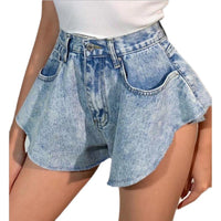 Washed Raw-edge Denim Shorts Versatile And High-waisted