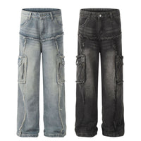 High Quality Jeans With A Multi-pocket Design And Raw Edge Detailing