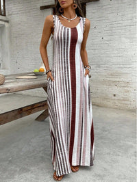 Womens European And American-style Striped Sleeveless Long Dress