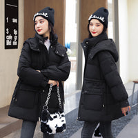 Hooded Drawstring Waist-tight Large Pocket Thermal Cotton-padded Clothes Women
