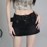 A-line Figure-flattering Vintage-style Lined Blue Denim Skirt For Women