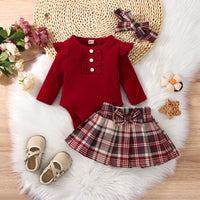 File Pack Fart Shirt Plaid Skirt Three-piece Set