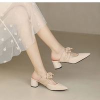 Chunky-heeled Pointed-toe French-style Soft High Heels