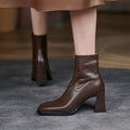 Womens Stylish Short Boots With A Square Toe And Chunky Heel Womens Fashion Boots With A Side Zipper Leather Boots