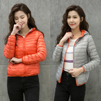 Women's Down Jacket Thin Hood Short Plus Size Solid Color