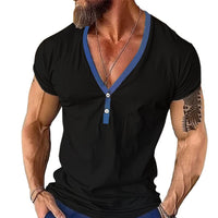 Short Sleeve Men's T-shirt Loose Henley Shirt