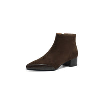 Microsoft Sheepskin New Women's Martin Boots Large Size Pointed Suede Leather Chunky Heel