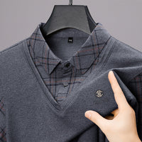 Middle-aged Men's False Two Pieces Long Sleeve T-shirt Sweater