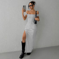 Off-Shoulder Striped Tube Dress Women