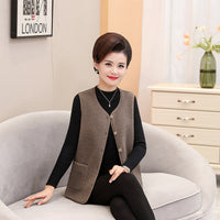 Middle-aged And Elderly Womens Short Fleece-Lined Vest Coat