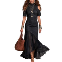 Off-shoulder Short-sleeve Mesh-hem Dress