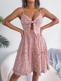 Women   Elegant Floral Print Tie Waist Flowy Dress