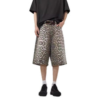 Retro High Street Leopard Print Denim Shorts