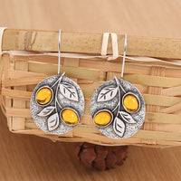 Women's Retro Floral Orange Gemstone Earrings